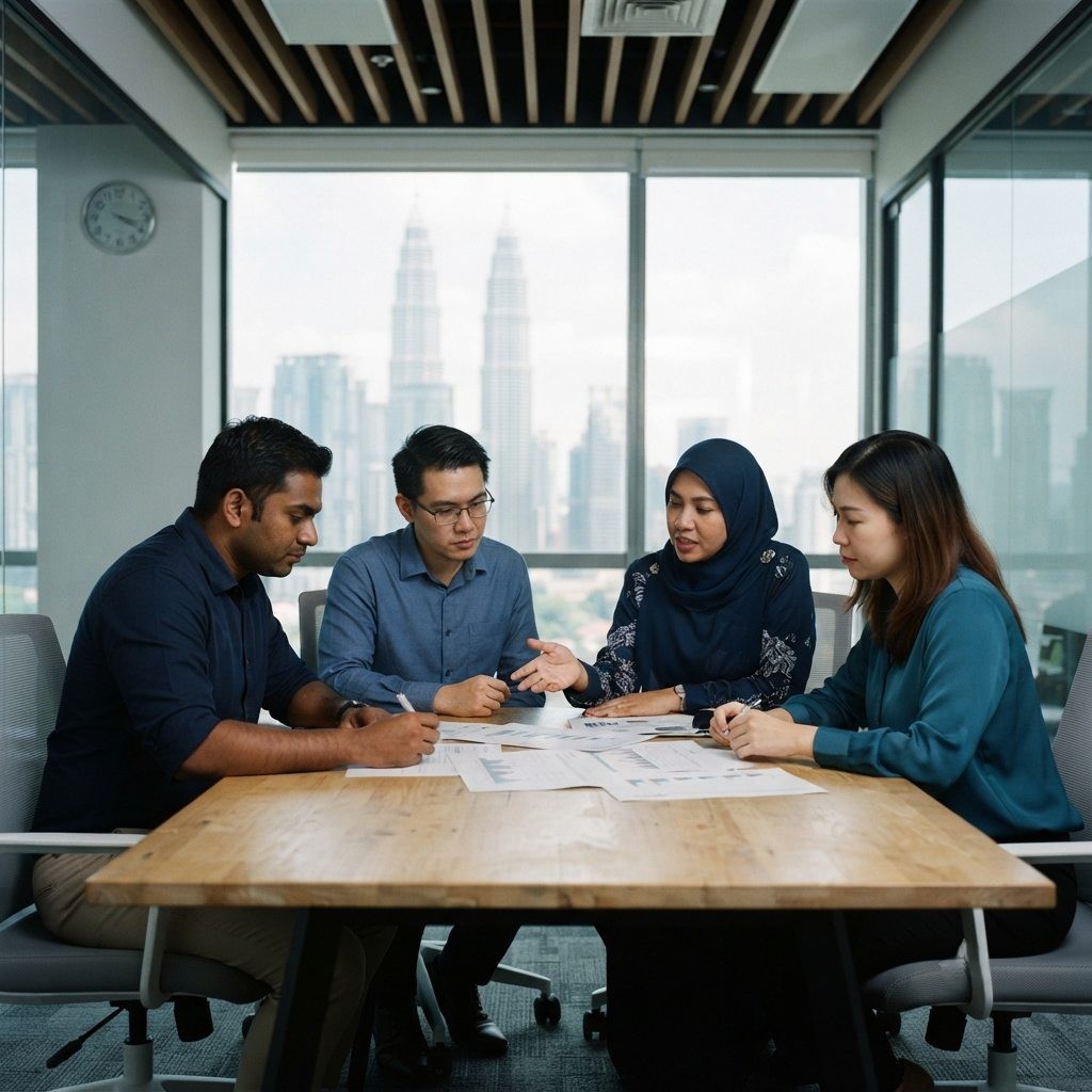 Business team meeting around a table in a Malaysian office