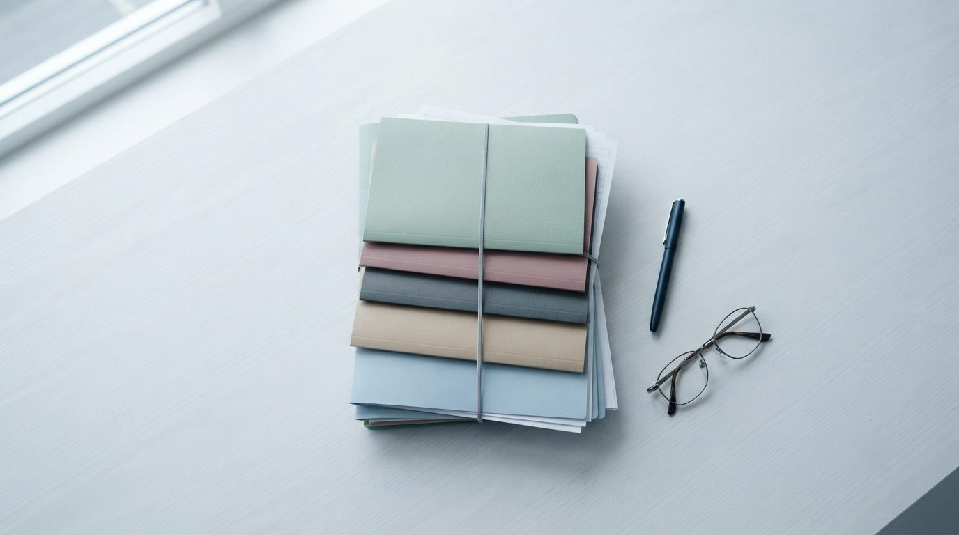 Household bills and statements arranged on a desk